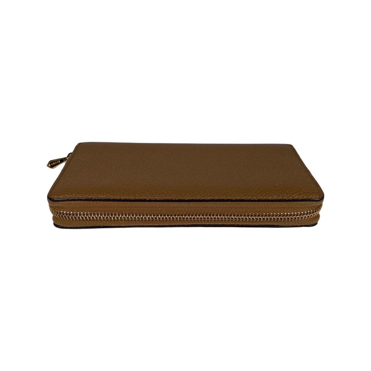 Gucci - GG Zumi Brown Grained Leather Long Zip Wallet