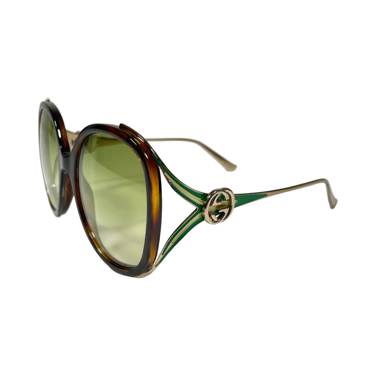 Gucci - Havana Chrome Green Interlocking G Mirrored Sunglasses