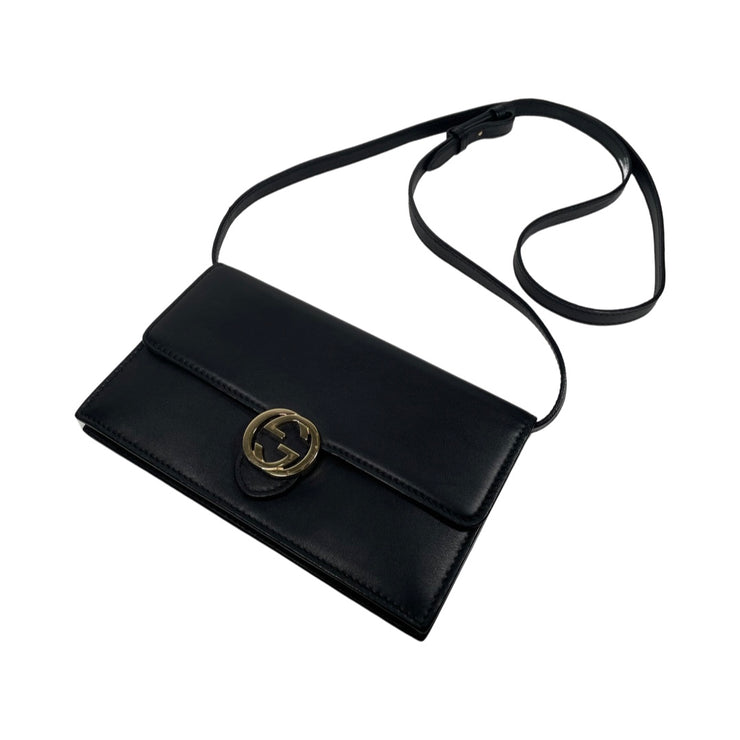 Gucci Matisse Interlocking G Logo Black Leather Clutch Shoulder