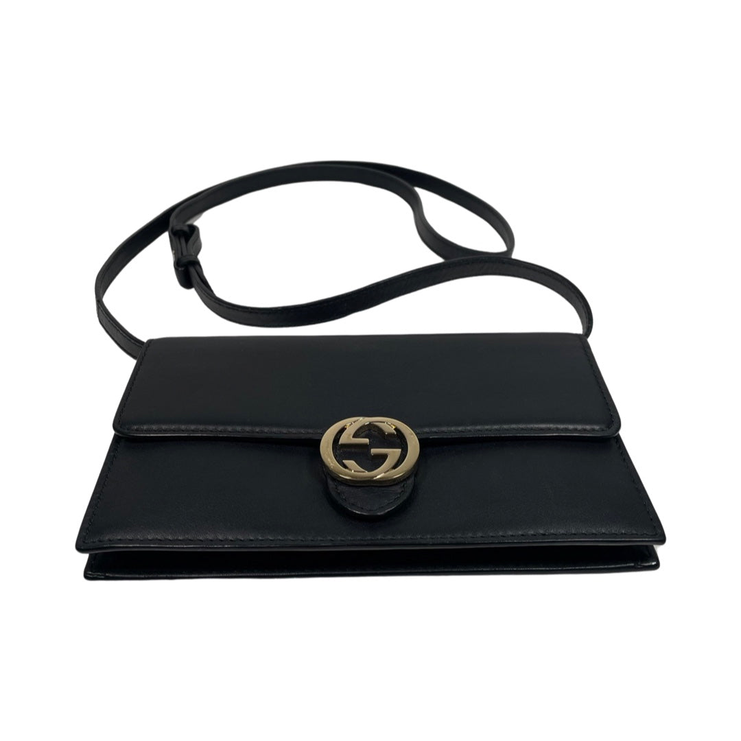 Gucci Matisse Interlocking G Logo Black Leather Clutch Shoulder