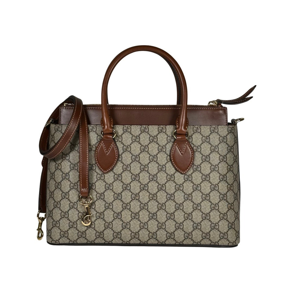 Gucci Linea A Convertible Tote GG Coated Canvas Small Brown 2276471