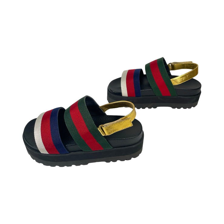 Gucci - Multicolor Web Platform Slingback Sandals