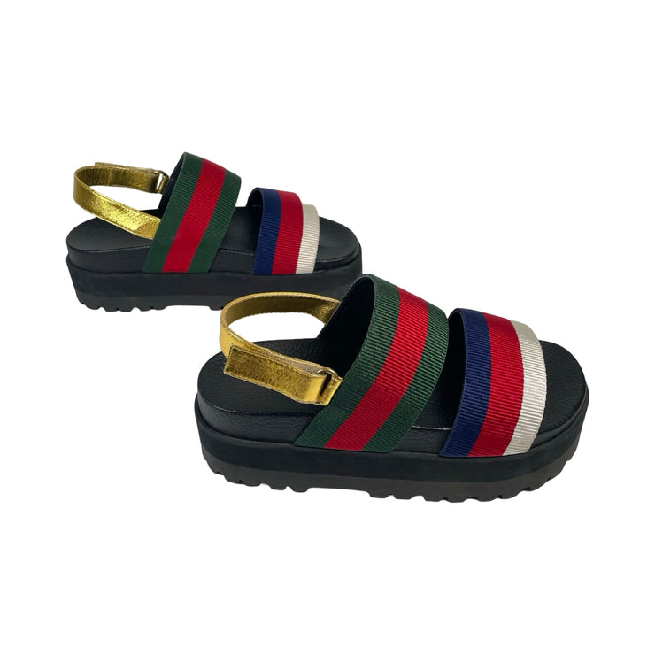 Gucci - Multicolor Web Platform Slingback Sandals