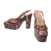 Gucci - NEW Calfskin Snakeskin Print Horsebit Platform Slingback Pumps