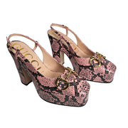 Gucci - NEW Calfskin Snakeskin Print Horsebit Platform Slingback Pumps