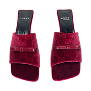 Gucci - NEW GG Embossed Velvet Bow Heels Burgundy SlipOn Sandals