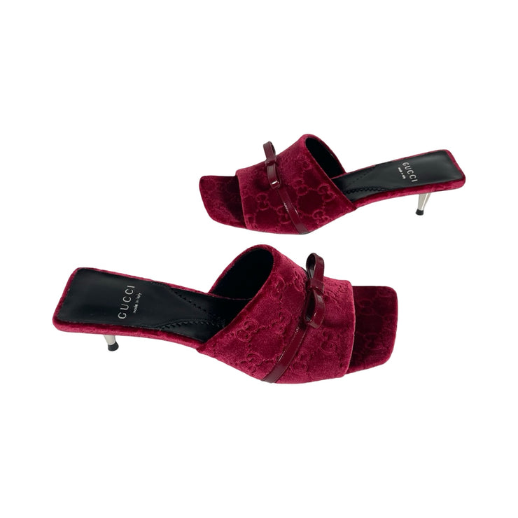 Gucci - NEW GG Embossed Velvet Bow Heels Burgundy SlipOn Sandals