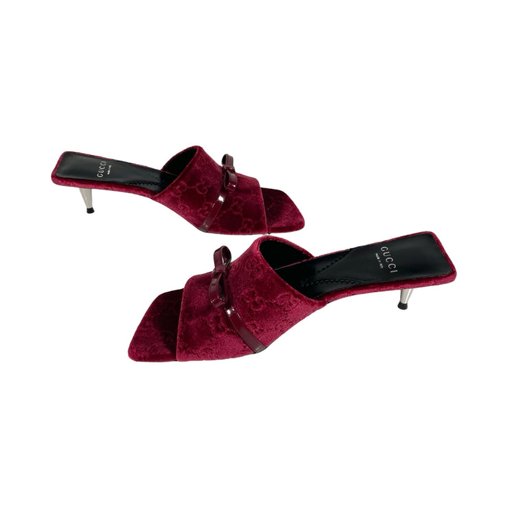 Gucci - NEW GG Embossed Velvet Bow Heels Burgundy SlipOn Sandals