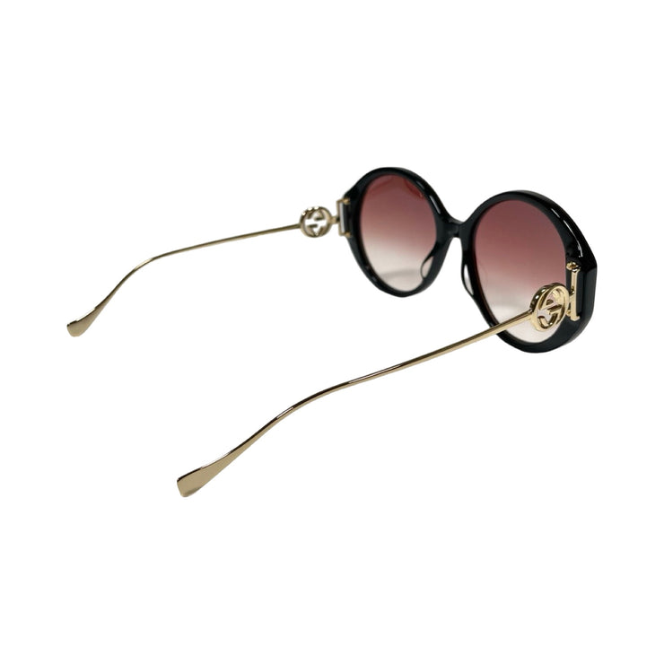 Gucci - Round Havana Gold Arm Interlocking G Sunglasses