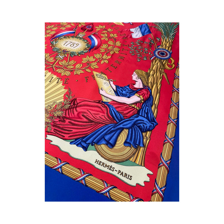 Hermes - Repoblique Francaise Liberte Egalite Fraternite 1789 Blue Silk Scarf