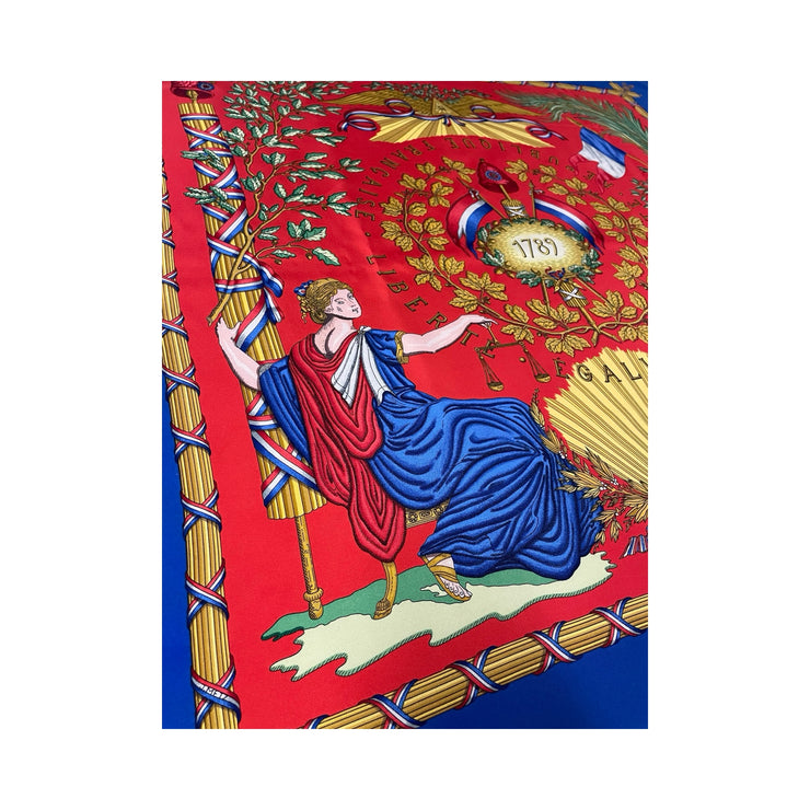 Hermes - Repoblique Francaise Liberte Egalite Fraternite 1789 Blue Silk Scarf