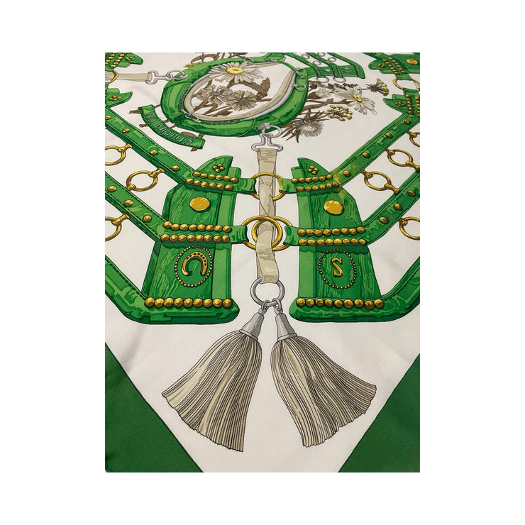 Hermes - Vintage Aux Champs Green Silk Scarf