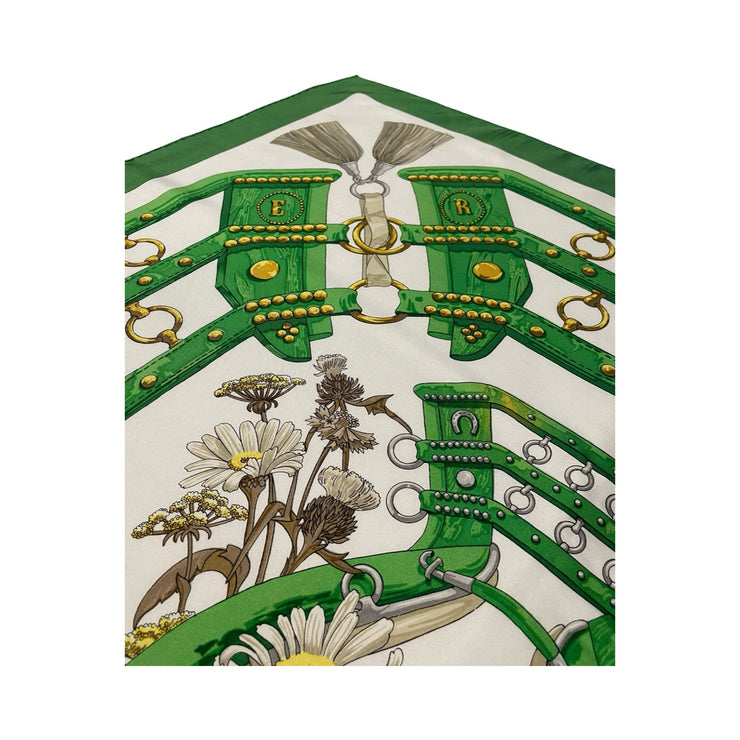 Hermes - Vintage Aux Champs Green Silk Scarf