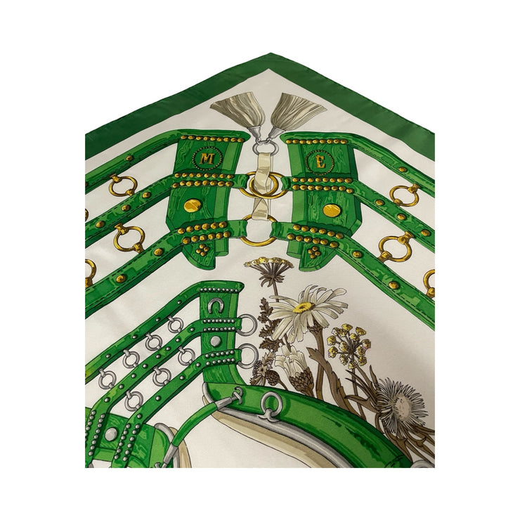 Hermes - Vintage Aux Champs Green Silk Scarf