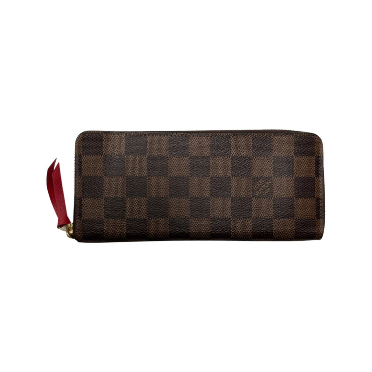 Louis Vuitton - Damier Ebene Clemence Zip Wallet Red Interior