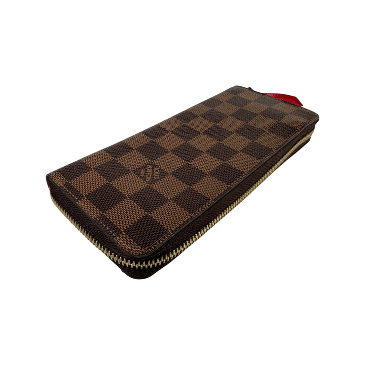 Louis Vuitton - Damier Ebene Clemence Zip Wallet Red Interior