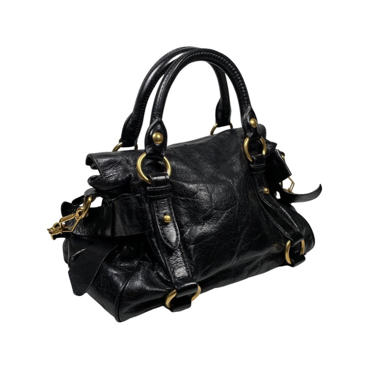 MIU MIU bow black leather bag gold hardware