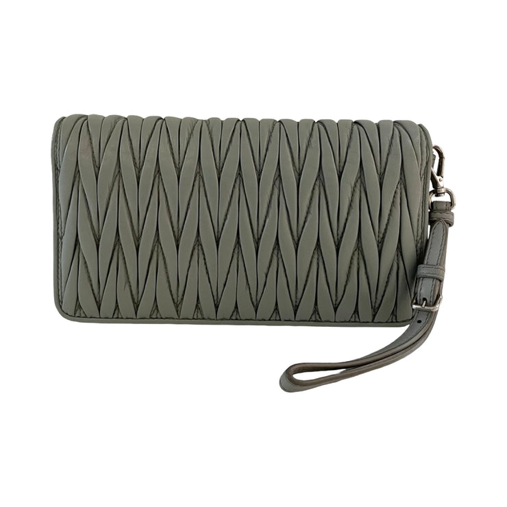 Miu Miu - Grey Nappa Matelasse Pearl & Crystal Crossbody Wristlet