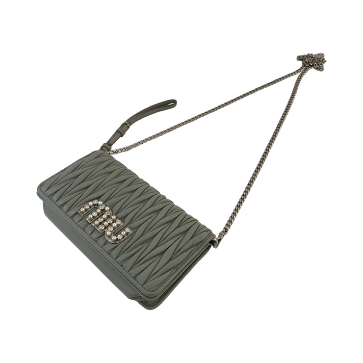 Miu Miu - Grey Nappa Matelasse Pearl & Crystal Crossbody Wristlet