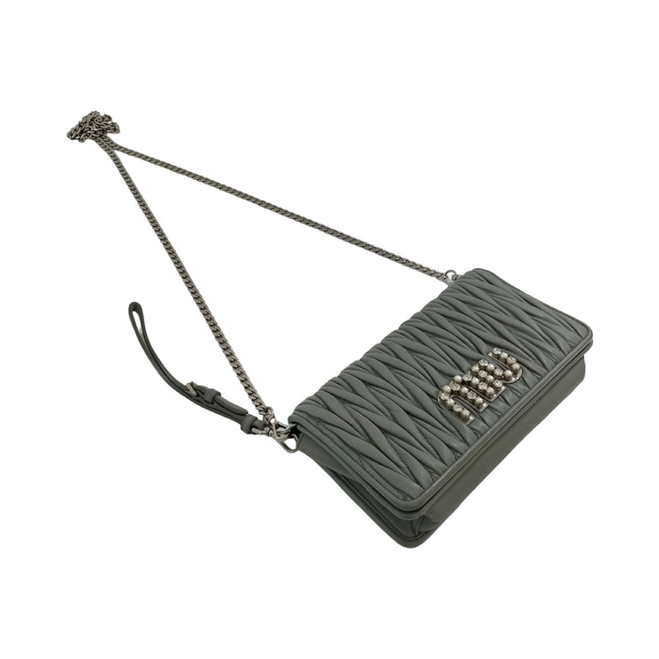 Miu Miu - Grey Nappa Matelasse Pearl & Crystal Crossbody Wristlet