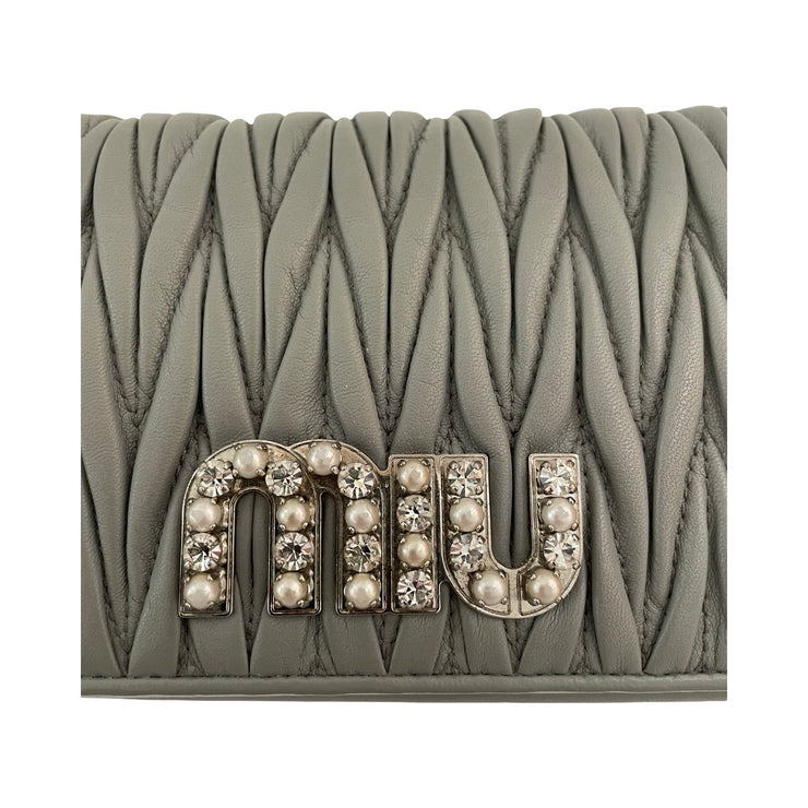 Miu Miu - Grey Nappa Matelasse Pearl & Crystal Crossbody Wristlet