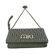 Miu Miu - Grey Nappa Matelasse Pearl & Crystal Crossbody Wristlet