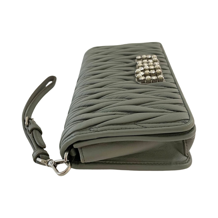 Miu Miu - Grey Nappa Matelasse Pearl & Crystal Crossbody Wristlet