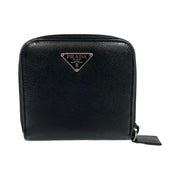 Prada - Black Saffiano Leather Compact Zip Wallet