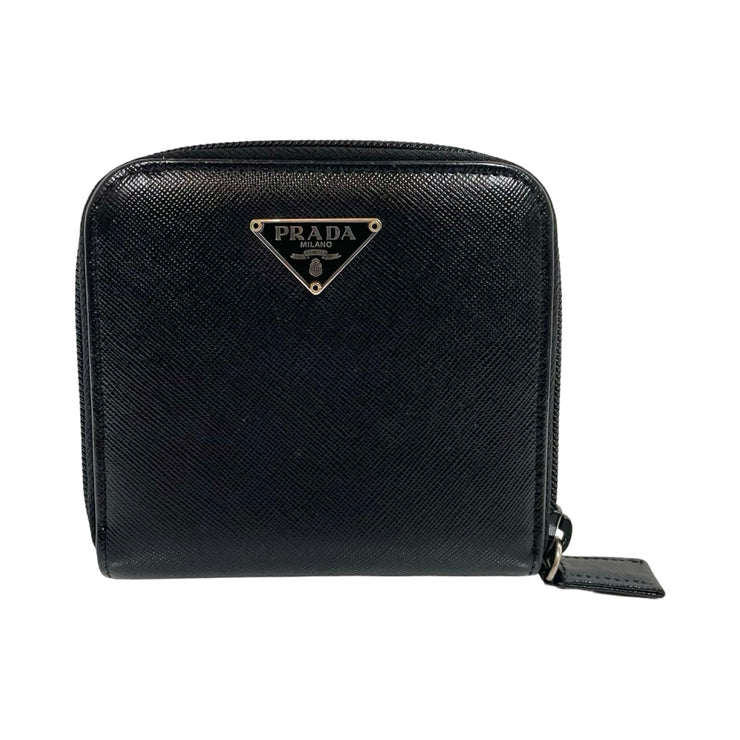 Prada - Black Saffiano Leather Compact Zip Wallet