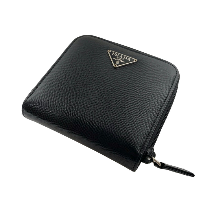 Prada - Black Saffiano Leather Compact Zip Wallet