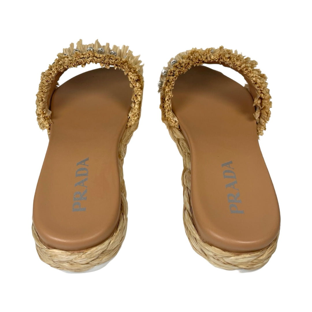 Prada Calzature Donna Rafia Naturale Slide Sandals | FOMO