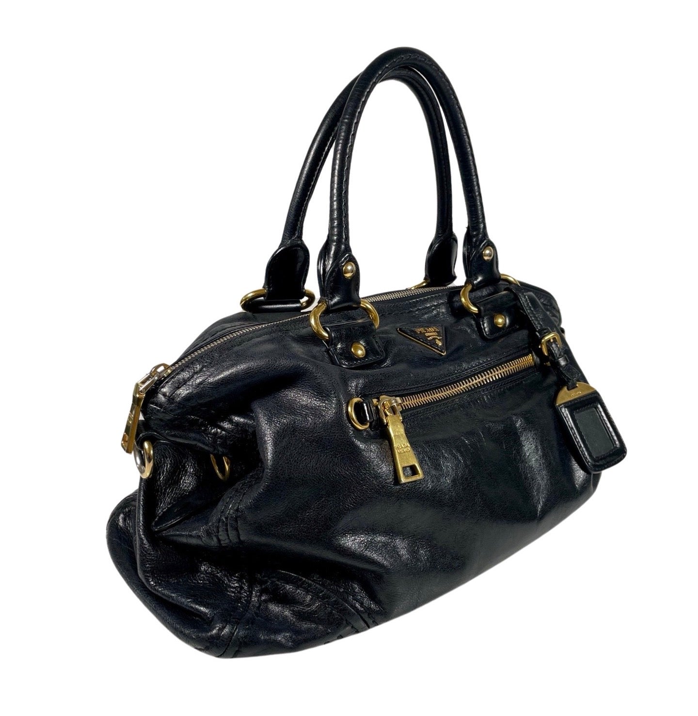 Prada Daino Vitello Shine Black Leather Shoulder Bag w/Strap – FOMO
