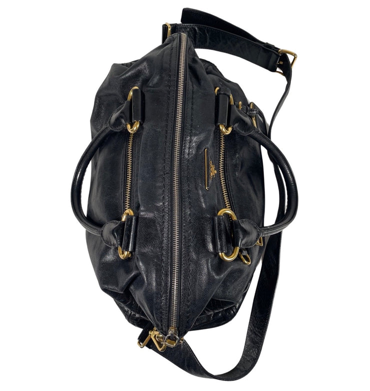 Prada - Daino Black Vitello Leather Shoulder Bag w/Strap