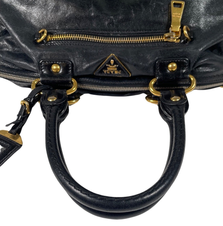 Prada - Daino Black Vitello Leather Shoulder Bag w/Strap