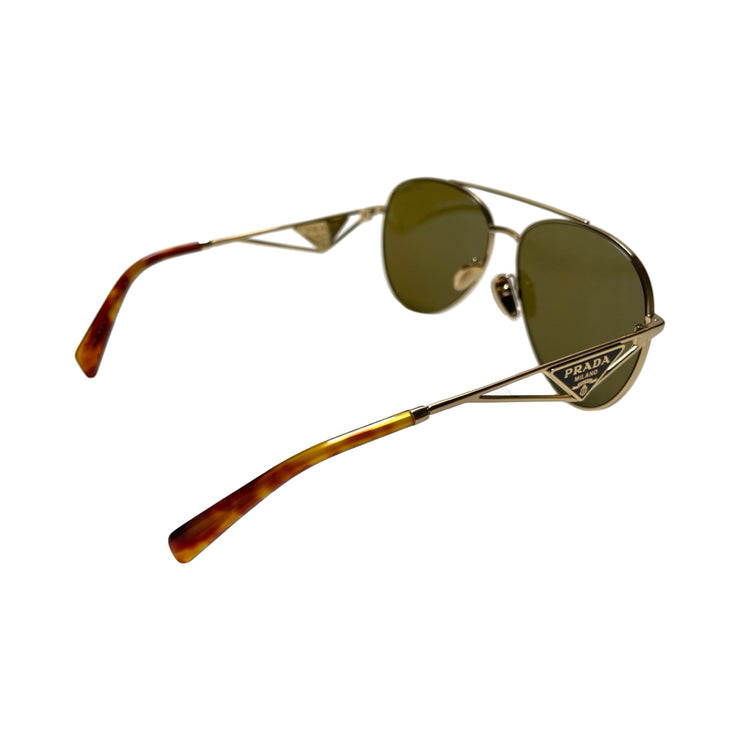 Prada - Gold Aviator Black Logo Sunglasses