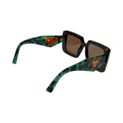 Prada - Symbole Havana Rectangular Teal Arm Sunglasses