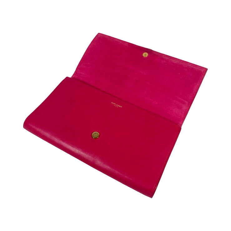 Saint Laurent - Y Ligne Fuchsia Leather Clutch