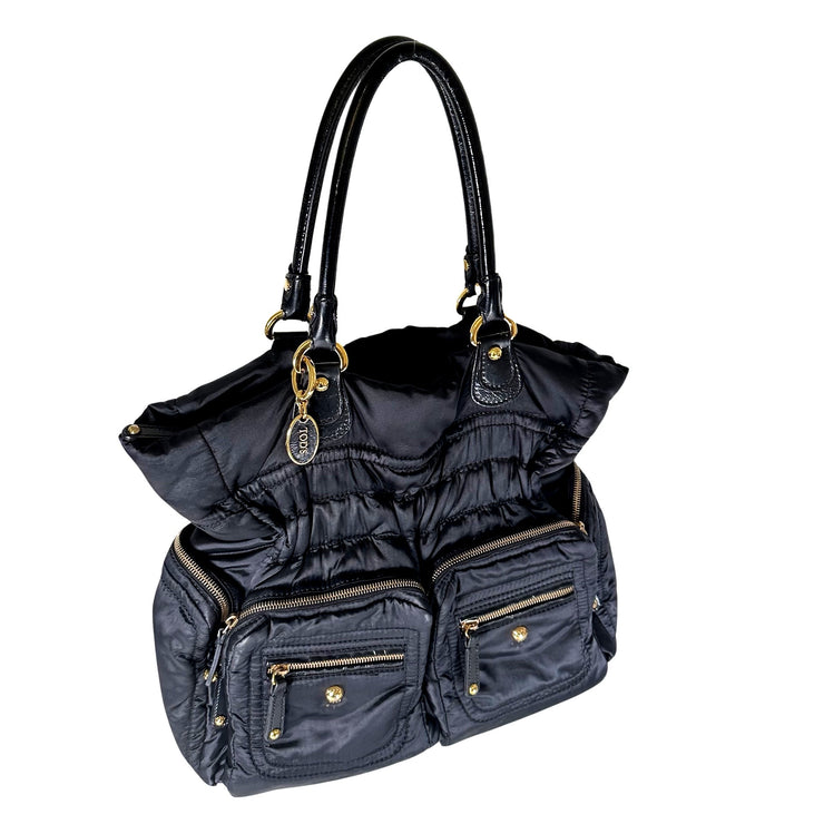 Tod's black nylon shoulder bag w/ leather handles & trim