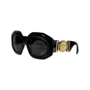 Versace - Black & Gold Medusa Beveled Rectangle Sunglasses