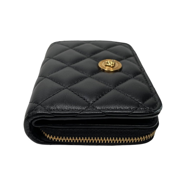 Versace - Quilted Black Leather & Gold Medusa Bifold Zip Wallet