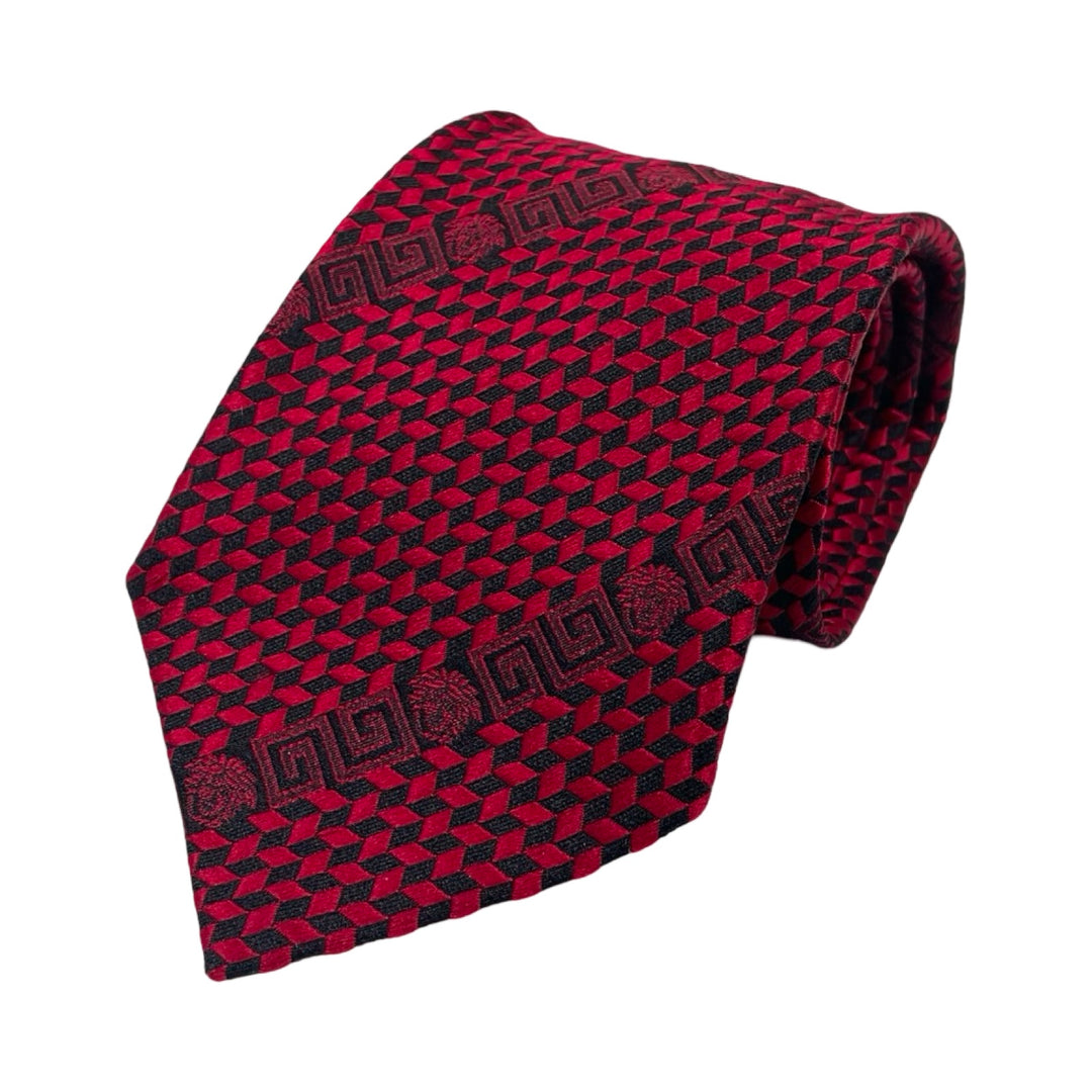 Versace Red Geometric print store Silk Tie