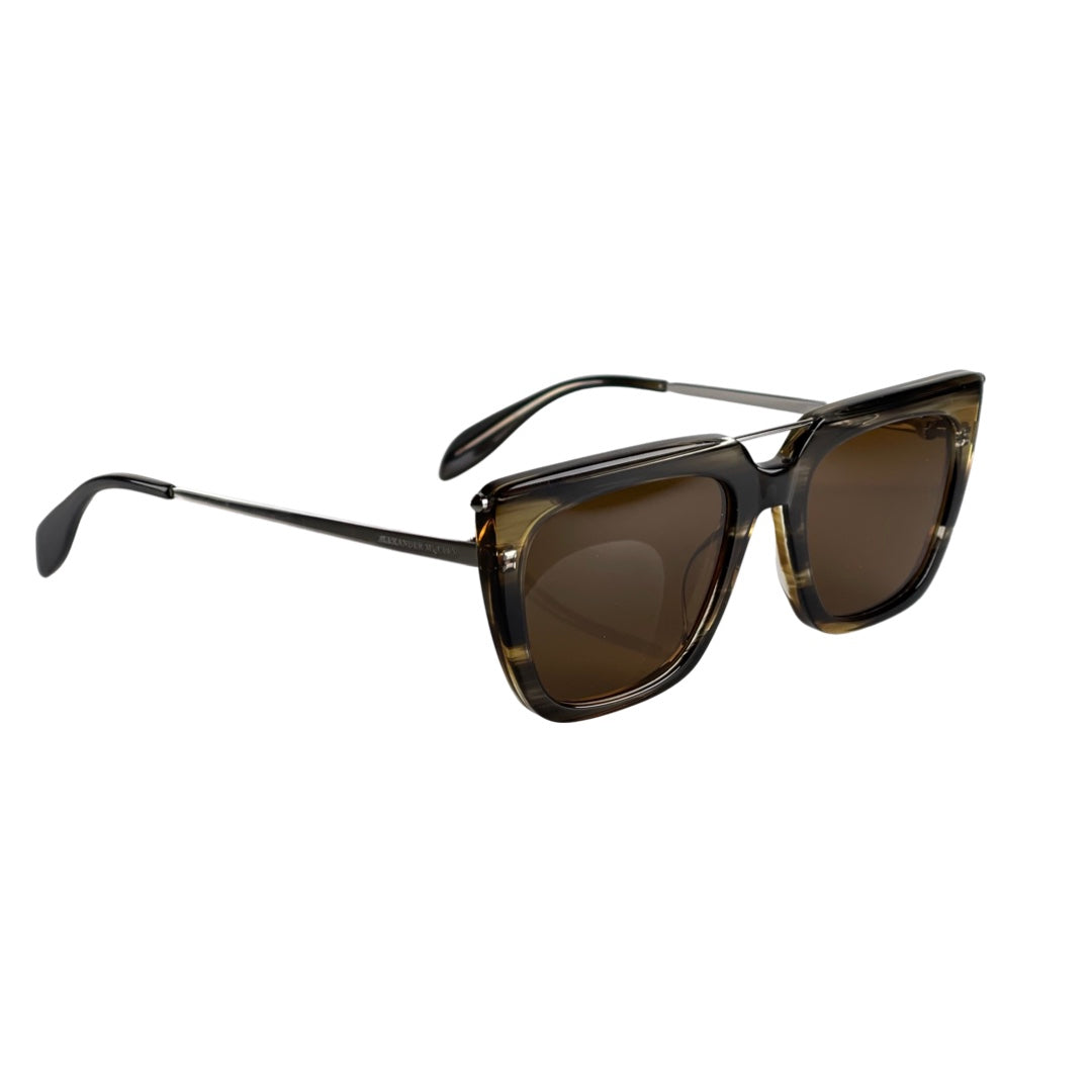 Alexander McQueen NEW Brown Silver Havana Sunglasses FOMO NY