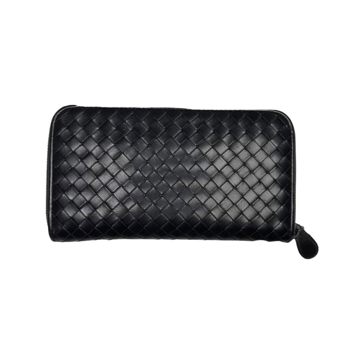 Bottega Veneta - Black Intrecciato Lambskin Long Zip Wallet