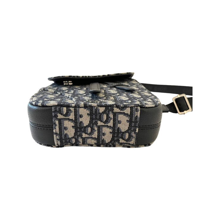 Dior Mini Saddle Oblique Jacquard Bag, Navy/Beige, NEW