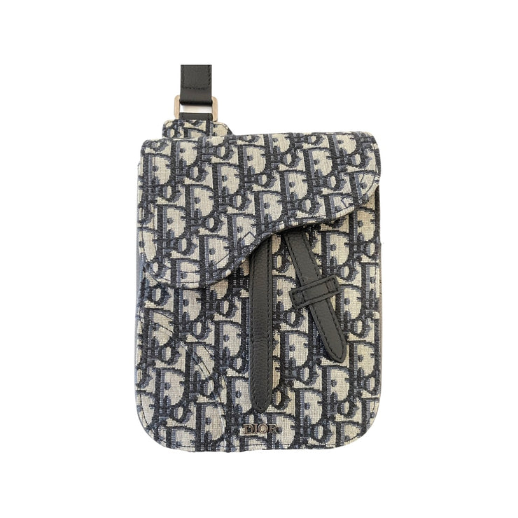 Dior - Oblique Navy Jacquard Saddle Sling Bag