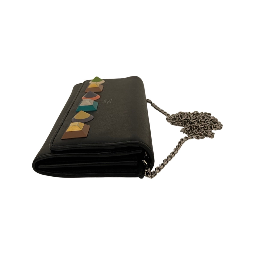 Fendi Monster Continental Wallet on Chain Studded Leather at