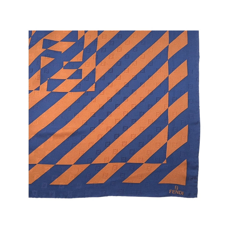 Fendi - Vintage Navy & Brown Stripe Silk Scarf