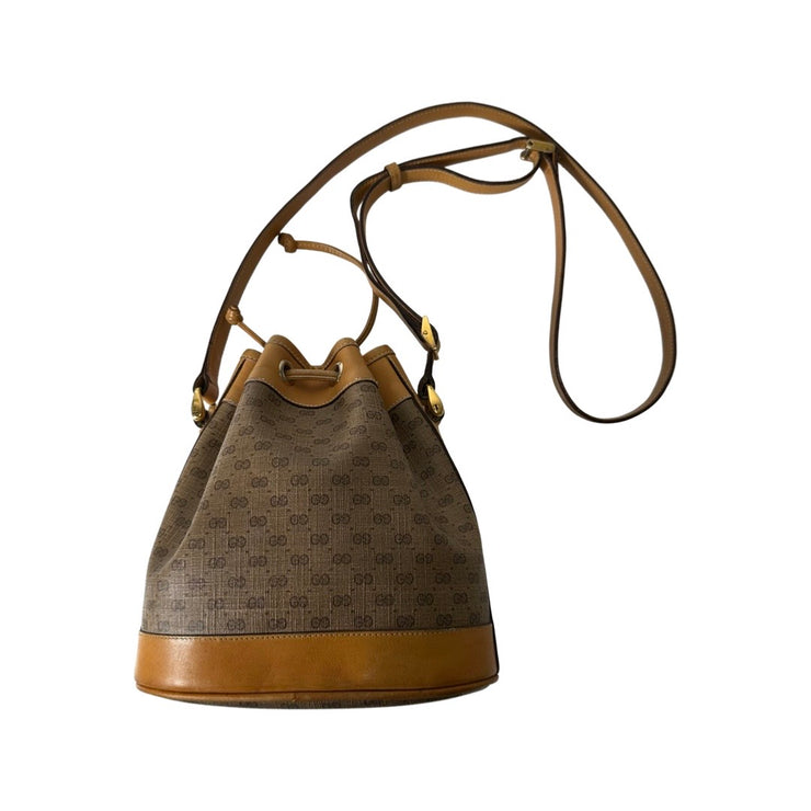 Vintage GUCCI GG Monogram Brown Beige Drawstring Bucket Bag