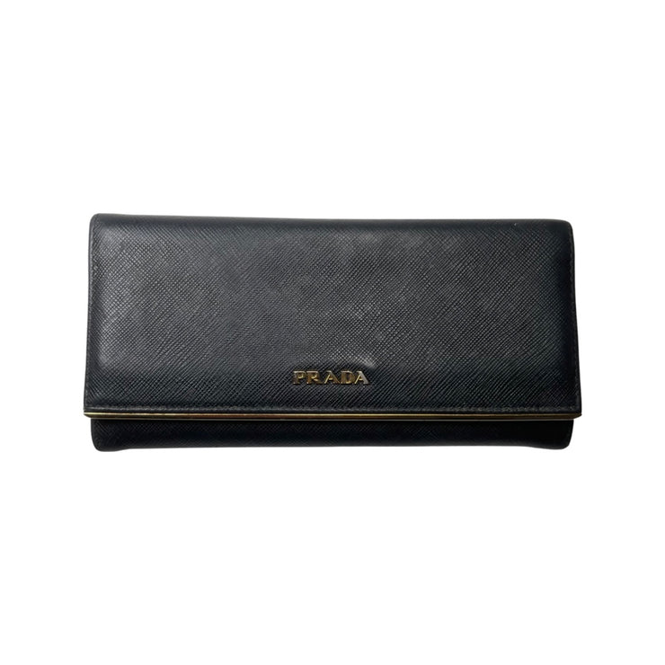 Prada Black Saffiano Leather Long Bifold Wallet | FOMO