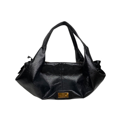 C Valentino Vintage Black Leather Hobo Shoulder Bag